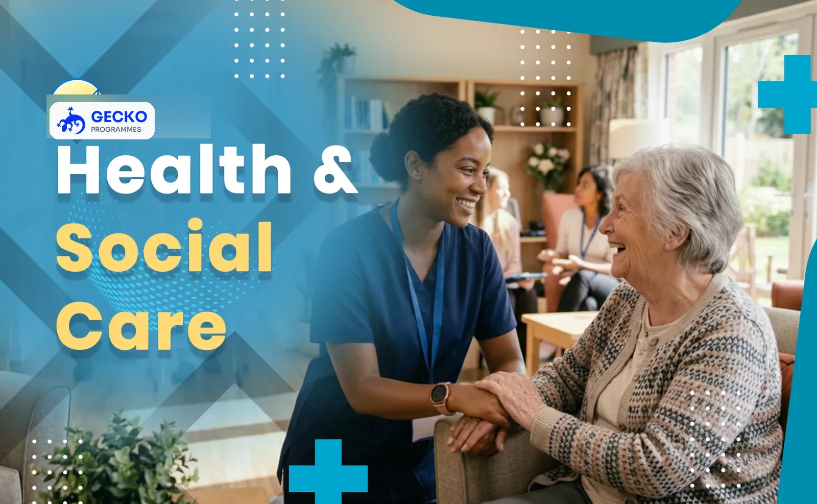 Care worker supporting elderly resident in UK care home